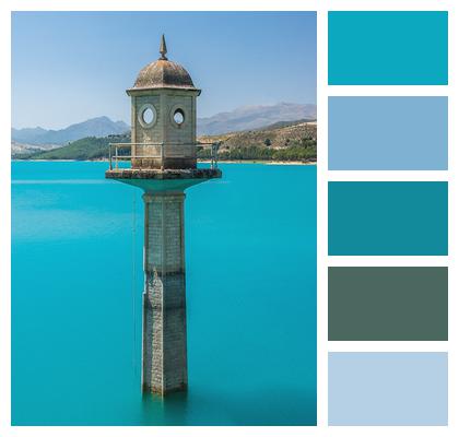 Turquoise Blue Water Lake Watchtower Image